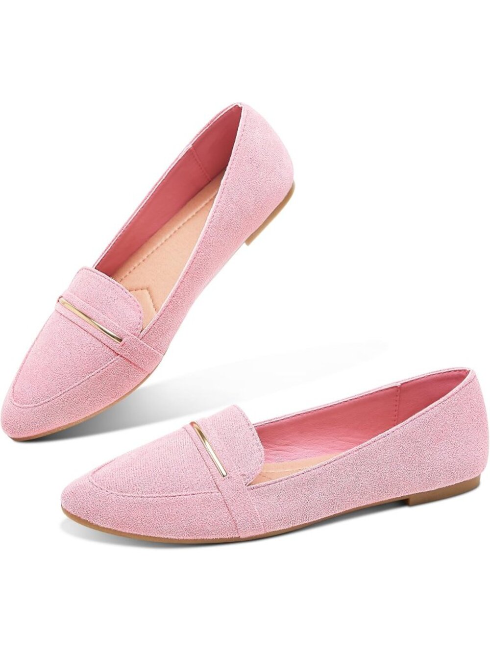 Women's Pink Faux Suede Comfortable Loafer Slip On Ballet Flat Cute Shoe